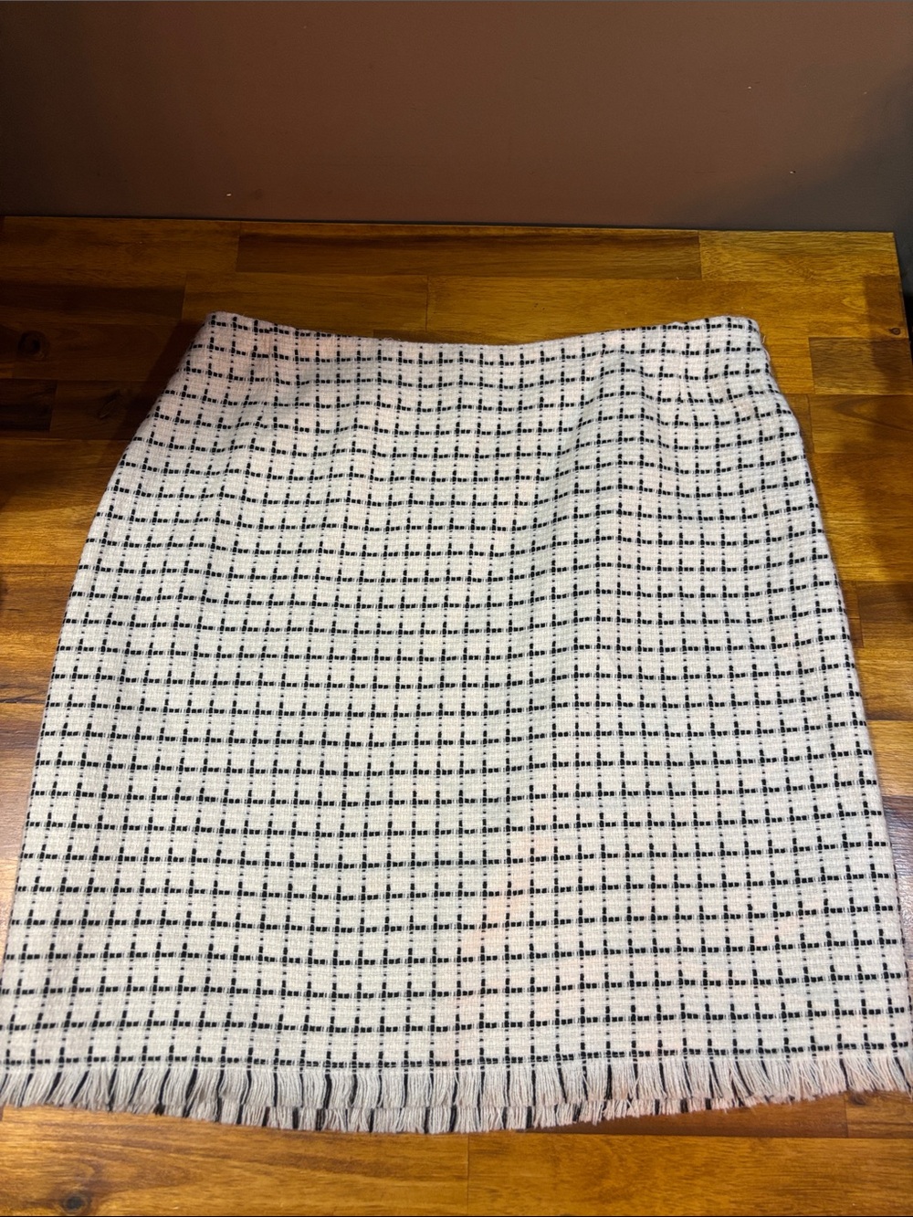 New York & Company Cream and Black Checked Fringe Mini Skirt